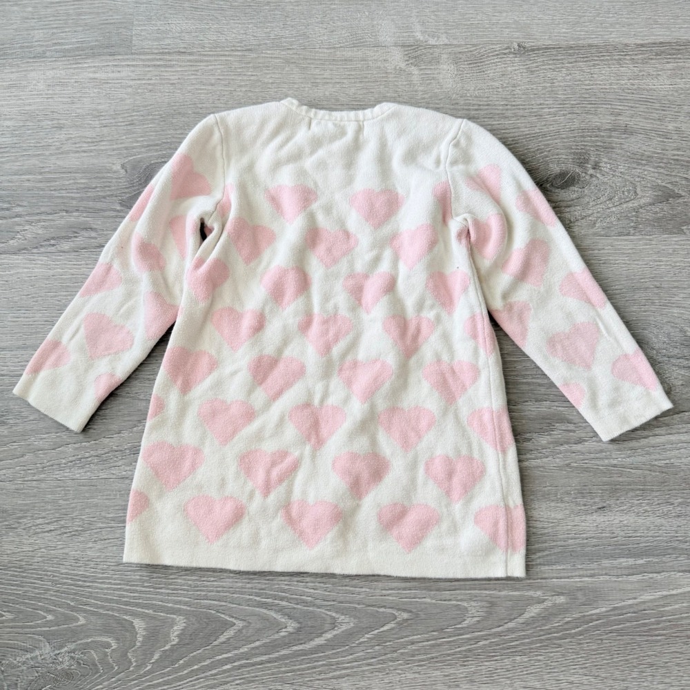 SweetHoney Toddler Girls 3T Pink Heart Knit Long Sleeve Sweater Dress Cream‎ - Picture 2 of 3